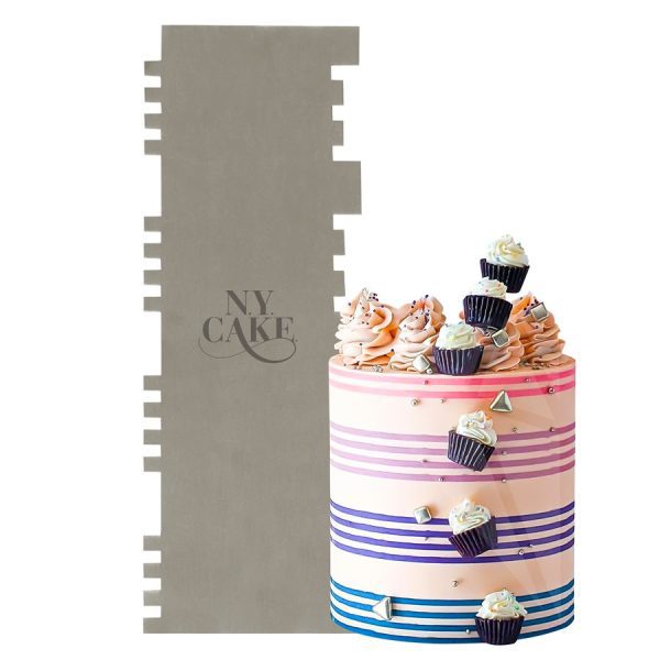 NY Cake - Spaced Striped Teeth Double Sided Stainless Steel Icing Scraper