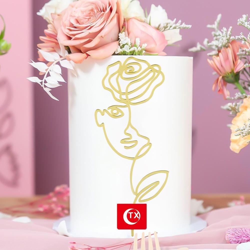 Cake Side Topper - Gold Face Front Rose