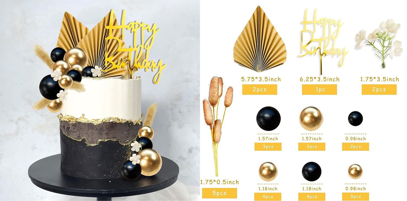 Full Cake Topper Set - Black and Gold