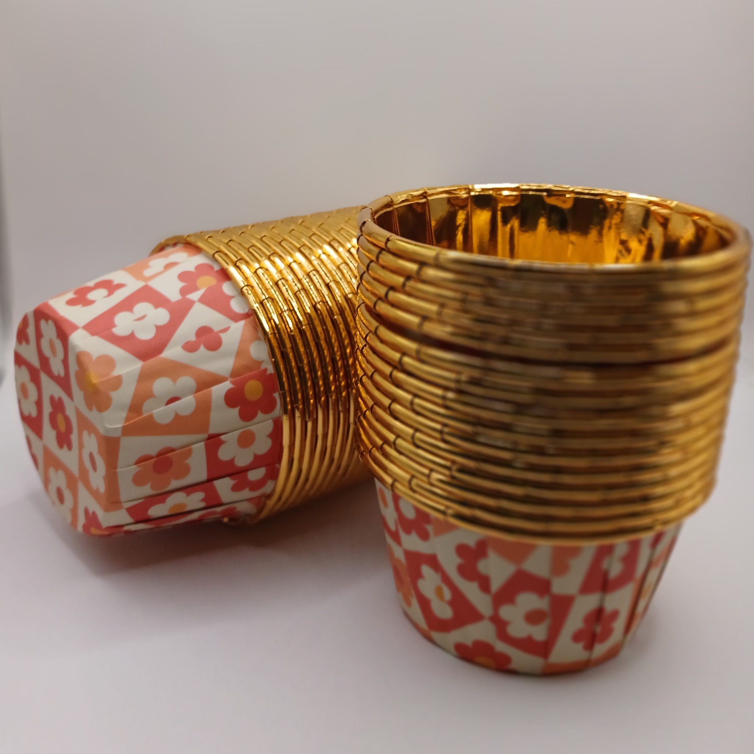 Gold Rim Cup 50ct - Orange Flower Pattern