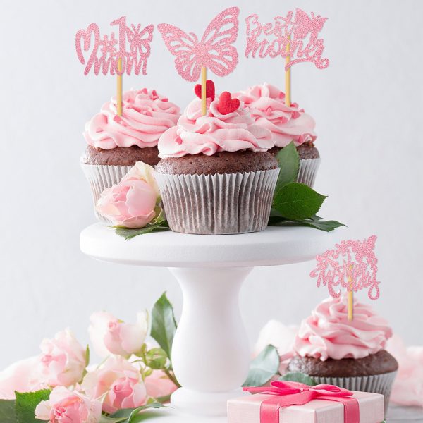 Mother's Day Cupcake Topper - Pink w/ Butterflies
